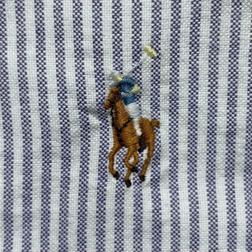 Ralph Lauren Button Down Shirt Womens 4 Blue White Striped Slim Fit Oxford Pony - Picture 4 of 11